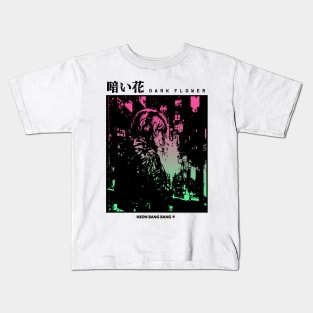 "Dark Flower" Cyberpunk Aesthetic Vaporwave Anime Manga Girl Japanese Streetwear Kids T-Shirt